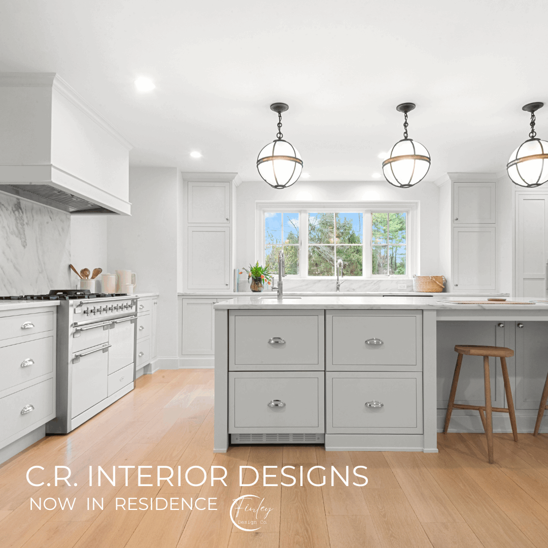 An image of a kitchen with the text that announces interior designer Caitlin Rutkay is now a resident designer at Finely Design Co.